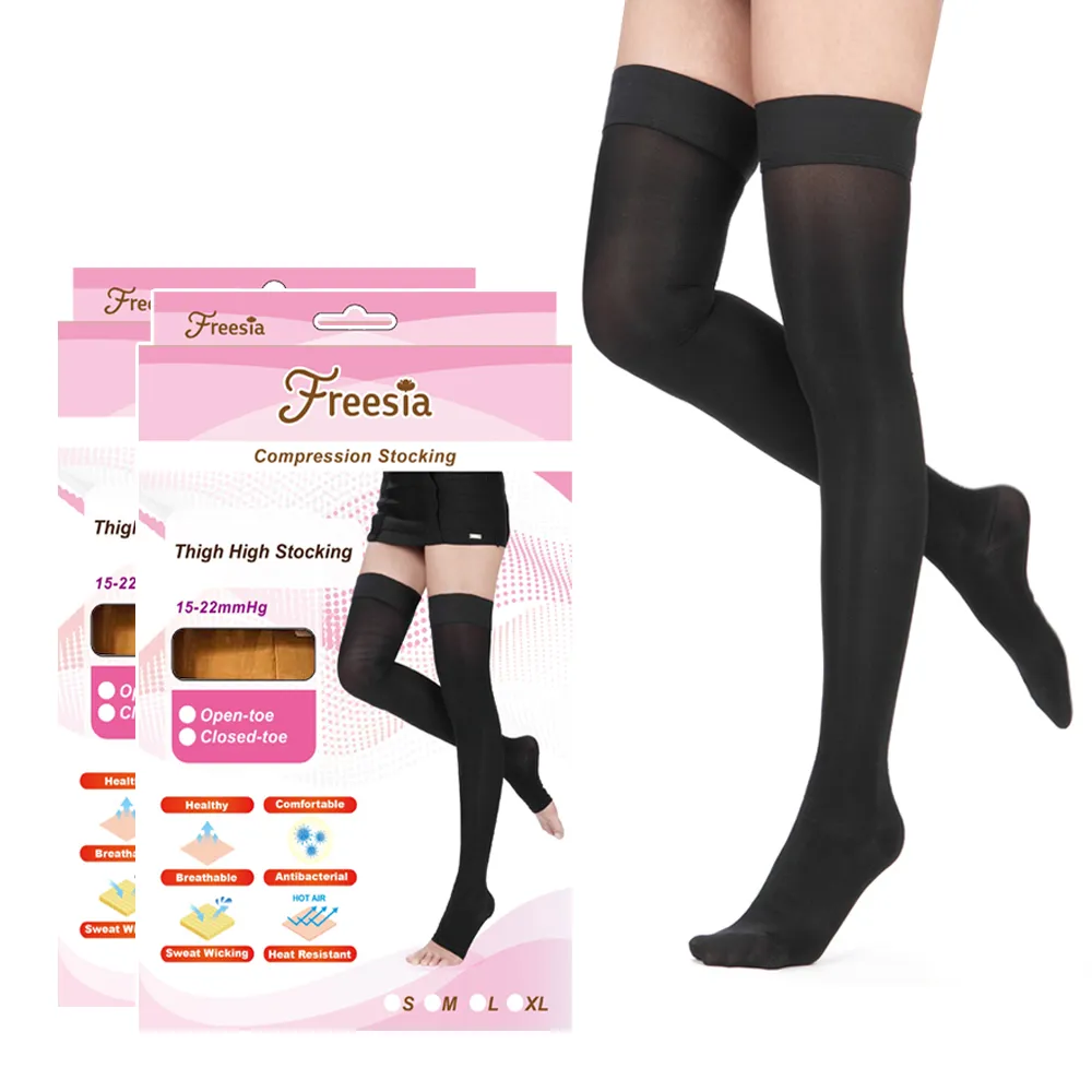 【Freesia】彈性壓力襪-包趾大腿襪X2雙組(200D-運動襪/彈性襪/束腿襪/塑腿襪/美腿襪/台灣醫療級大廠製造)