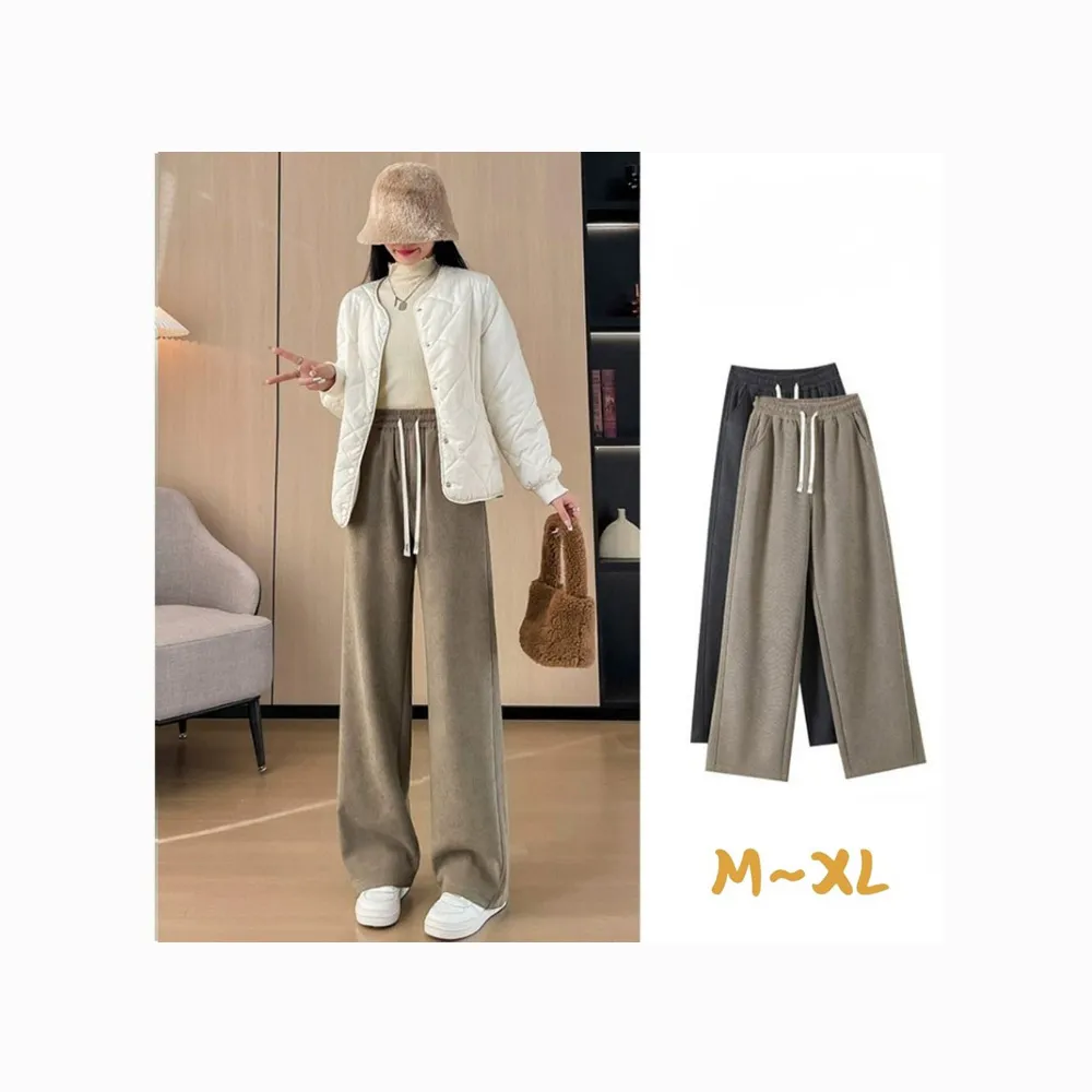 【Everyday select】歐棉顯瘦百搭直筒休閒女長褲M~XL 45~65kgs有口袋(垂感寬褲闊腿褲直筒褲保暖褲)