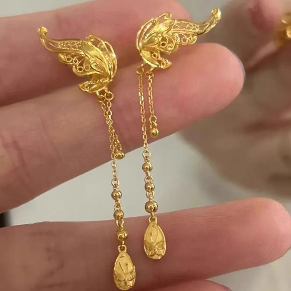 【Penny珮妮】越南沙金花絲鏤空蝴蝶耳釘(母親節 送女友 交換禮物 生日禮物 情人節 尾牙 新年 結婚)