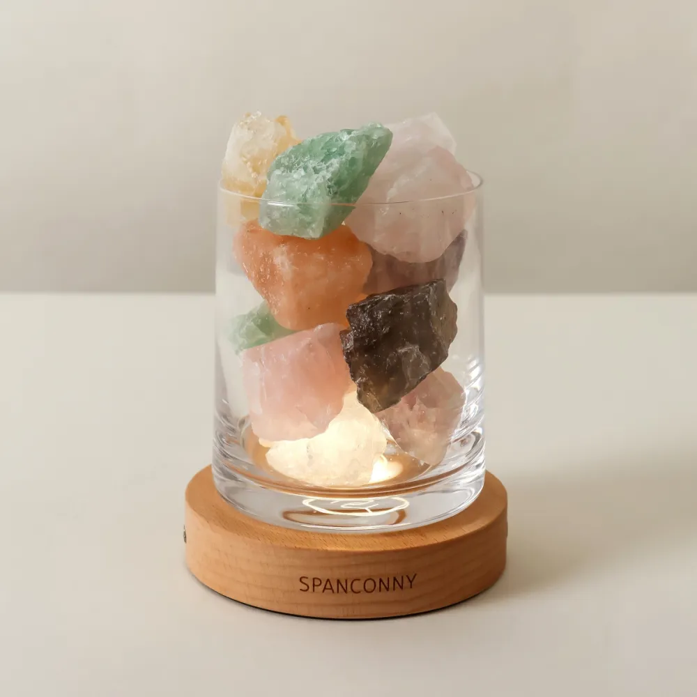 【SPANCONNY 飾品控】七心守護 l 七彩全效水晶/櫸木燈座 l 水晶氣氛燈(桌燈/小夜燈/水晶燈)
