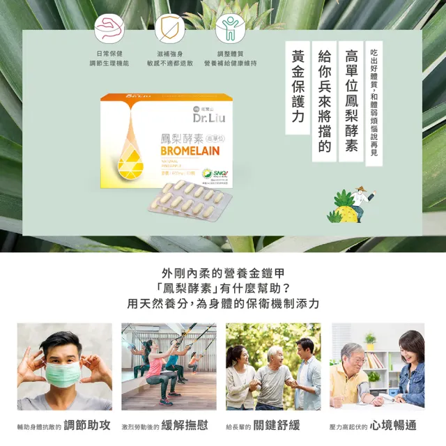 【旺萊山】Dr.Liu 高單位鳳梨酵素膠囊 60 顆/盒(調整體質 幫助消化 新陳代謝)高單位60萬CDU☆SNQ認證