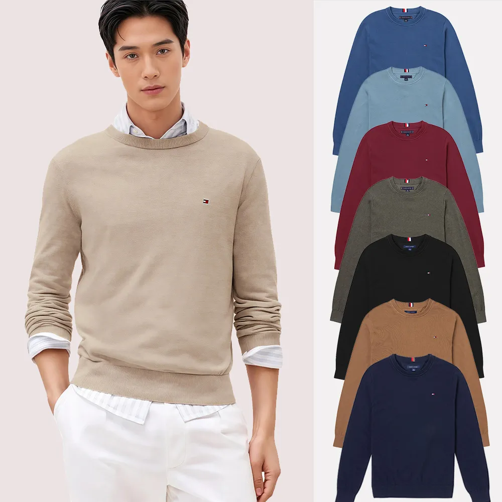 【TOMMY HILFIGER】TOMMY 經典圓領Logo針織毛衣 上衣-多色選(平輸品/秋冬舒適)