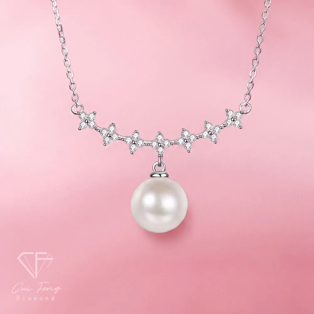 【CF Diamond】項鍊 天然淡水珍珠X莫桑鑽《品韻》 (33.6分 雙11 天然淡水珍珠 項鏈 禮物 生日)