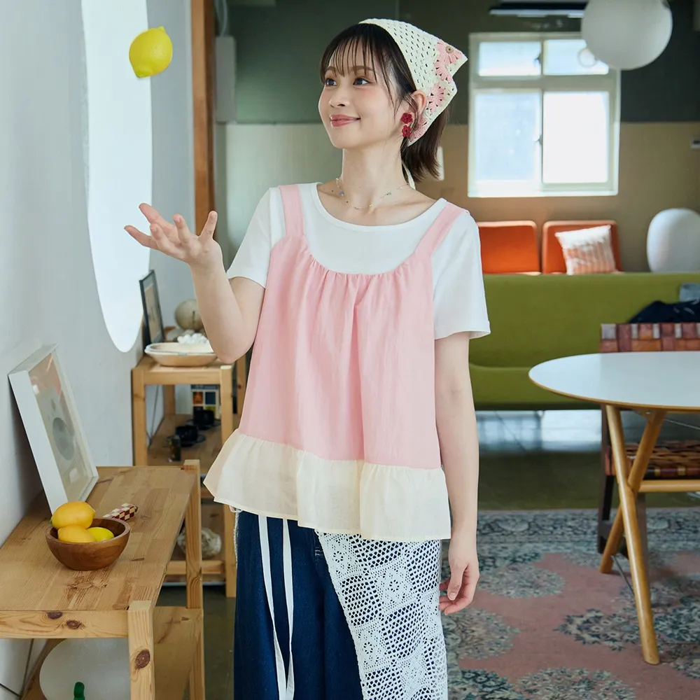 【OB 嚴選】日系真兩件撞色背心白T上衣 《AB21143-》 適 M~XL