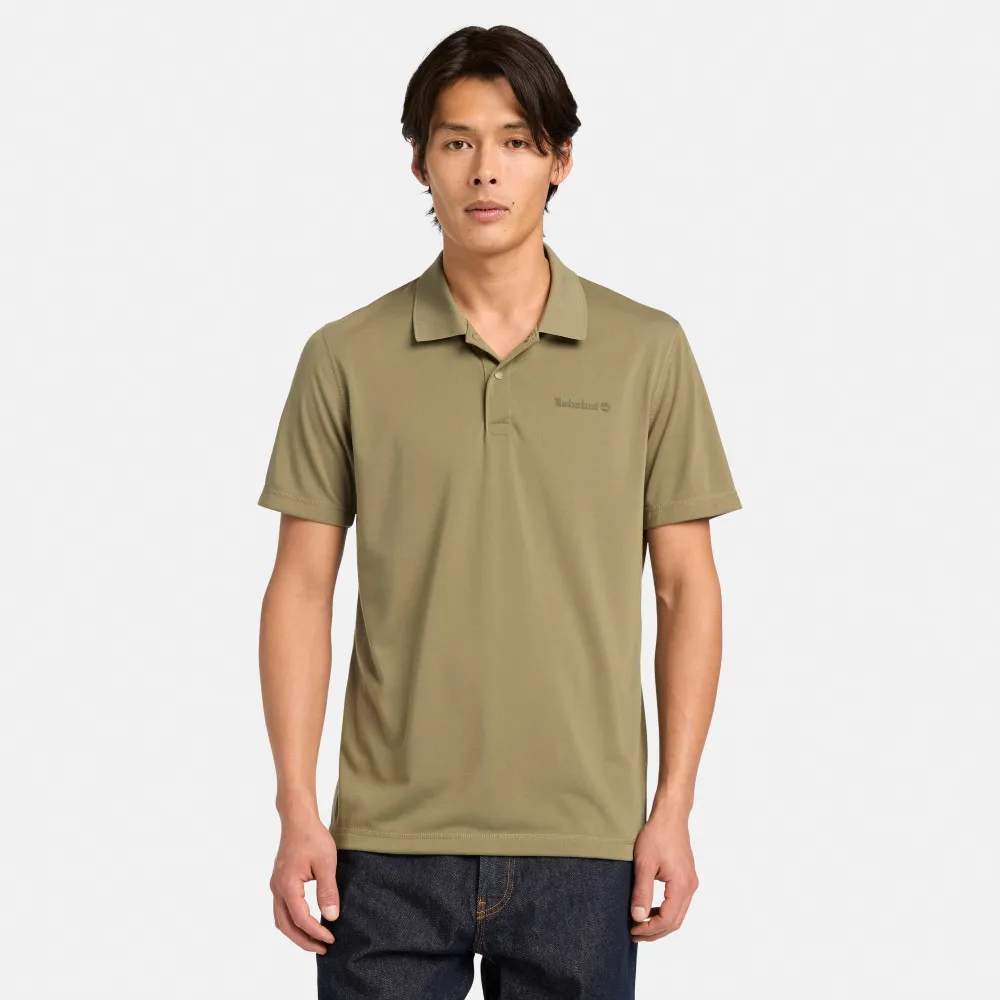 【Timberland】男款灰綠色快乾短袖Polo衫(A6AP3590)