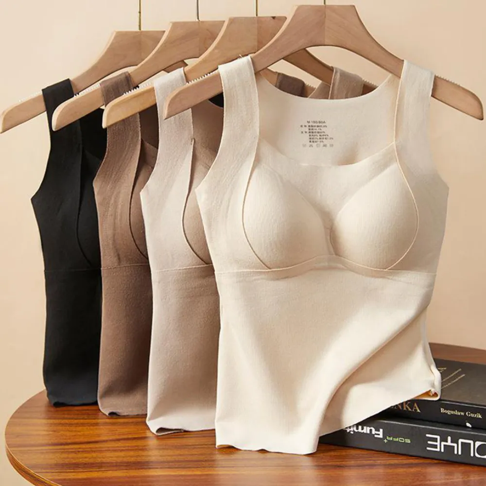 【KISSDIAMOND】美拉德舒暖帶BRA雙層蓄熱絨保暖衣(內搭上衣/bra top/KDT-6636)