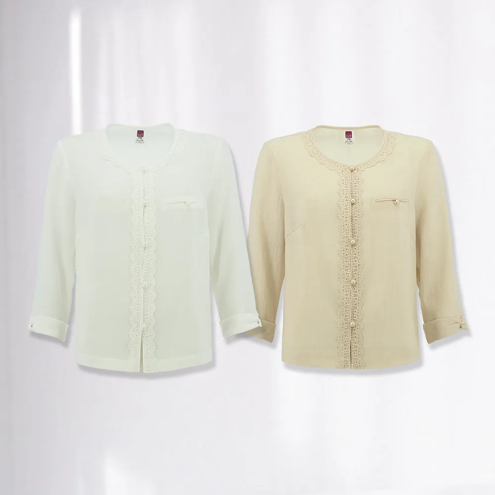 【ILEY 伊蕾】優雅淑女蕾絲排釦圓領小外套(兩色；M-XL；1231084008)