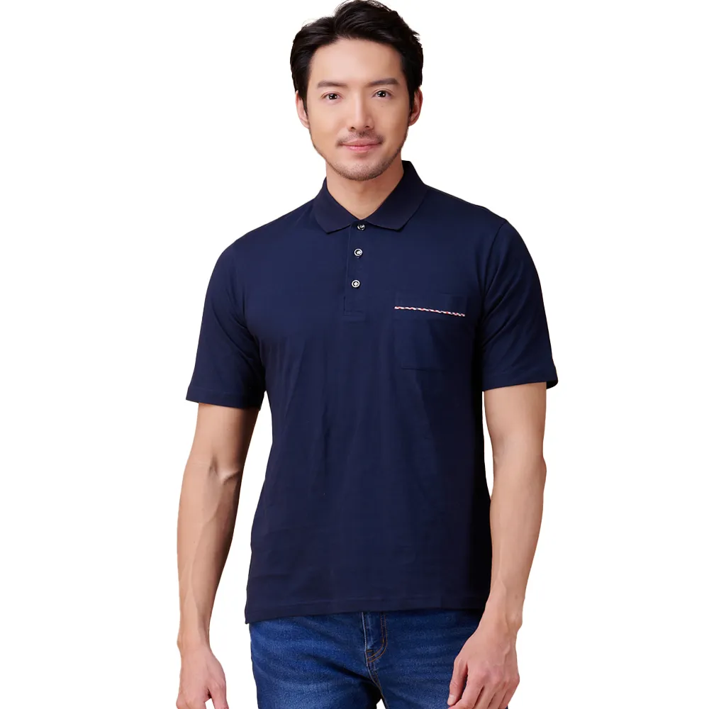 【per-pcs 派彼仕】內斂簡約棉混短袖POLO衫_深藍(723505)