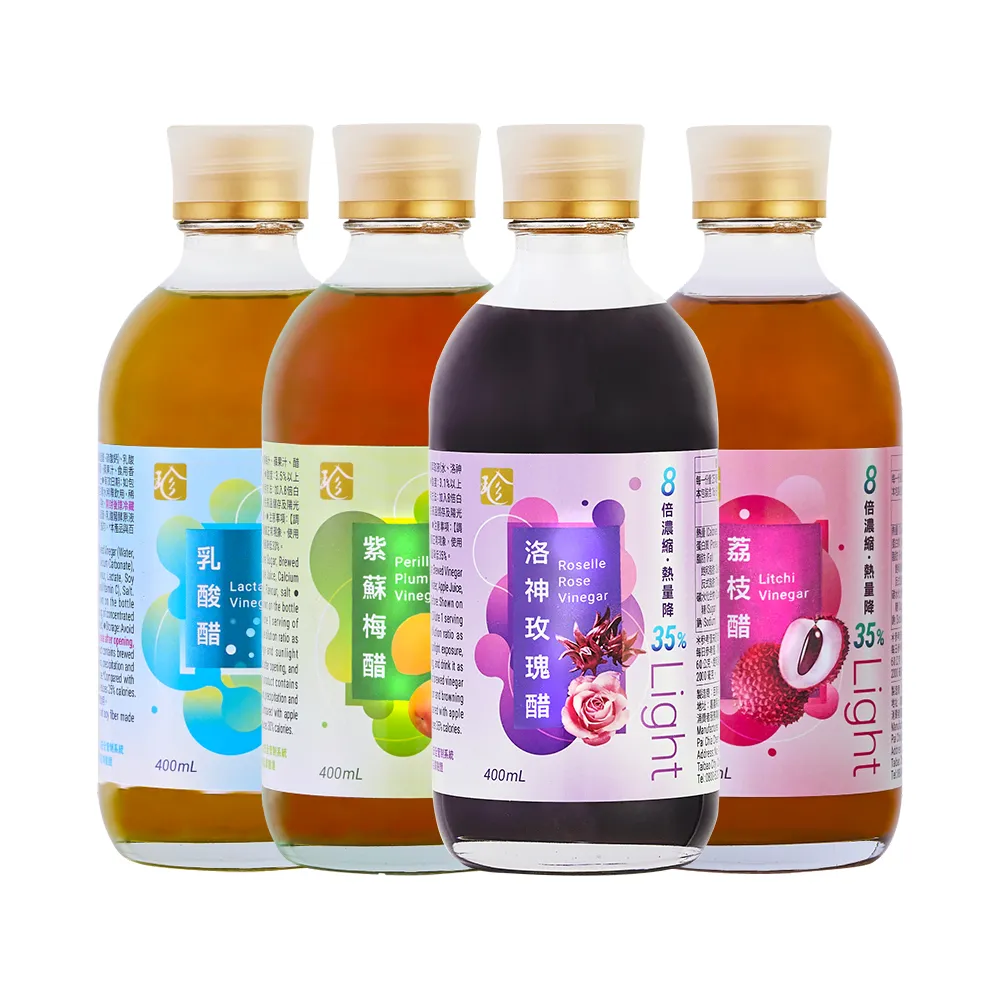 【百家珍】Light果醋系列400mLX4入任選(荔枝醋/乳酸醋/洛神玫瑰醋)