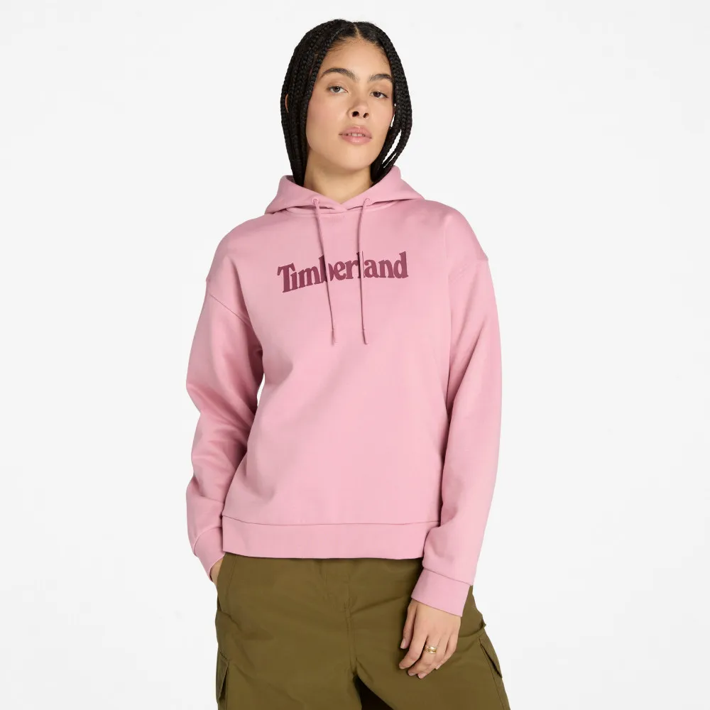 【Timberland】女款桃粉色寬版LOGO連帽上衣(A645YEYV)