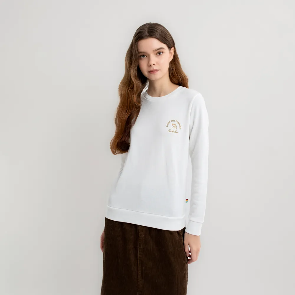 【Arnold Palmer 雨傘】女裝-刺繡小傘LOGO長袖圓領大學T(白色)