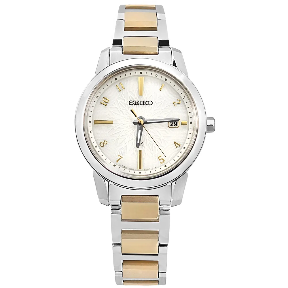 【SEIKO 精工】LUKIA 太陽能 電波錶 日期 鈦金屬手錶 銀白x鍍香檳金 28mm(1B35-0AN0KS.SSQV082J)