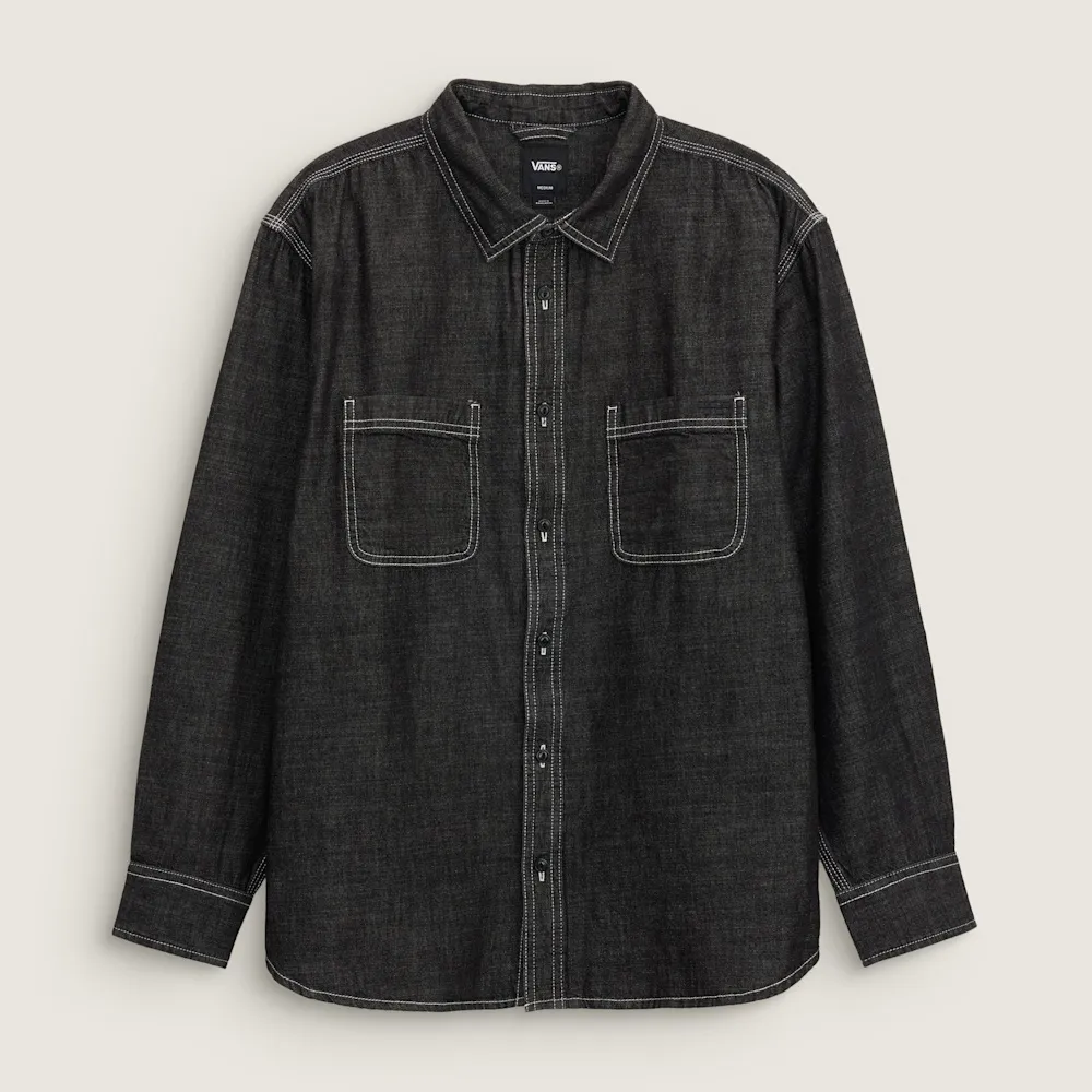 【VANS】官方旗艦 Premium LX Chambray LS Woven 黑色長袖襯衫