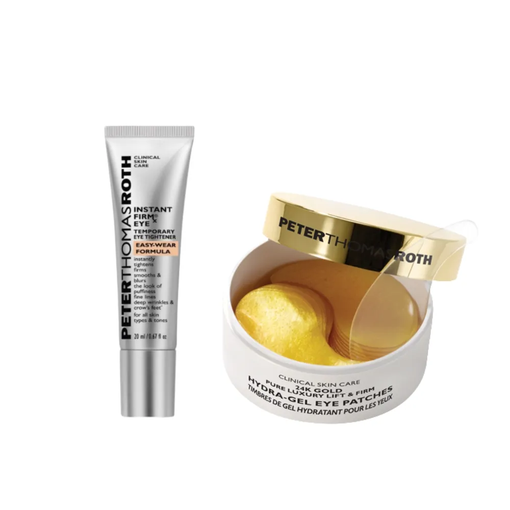 【Peter Thomas Roth 彼得羅夫】眼周撫紋優惠組(24K黃金眼膜60片+超緊繃眼膠20ML)