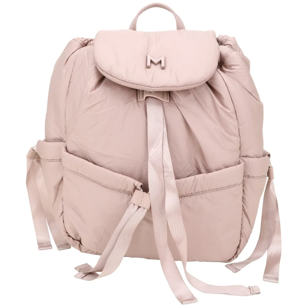 【MaxMara】父親節送禮精選 MARELLA OGAM M字空氣感緞帶束口尼龍後背包(粉紅色 義大利精品時裝集團)