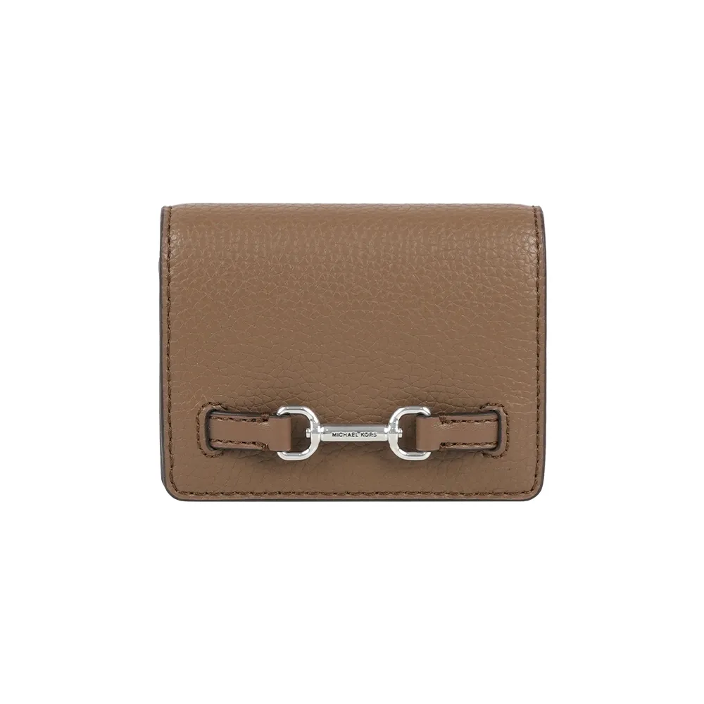 【Michael Kors】Carson 銀色馬銜荔枝皮革釦式零錢包/卡包(火龍果色)