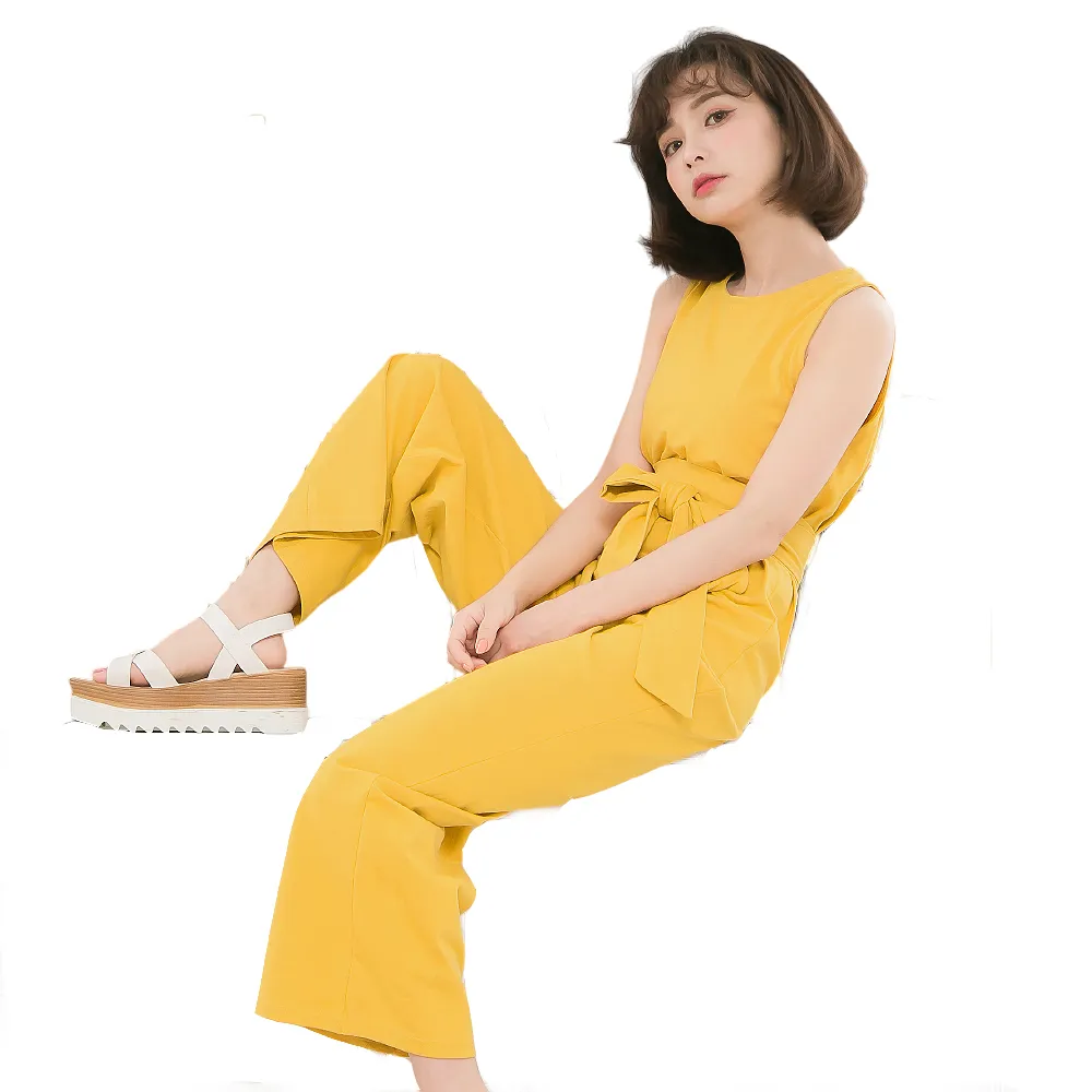 【lingling】純色無袖綁帶連身寬褲裝 女裝連身褲裝(PA4113-共2色)