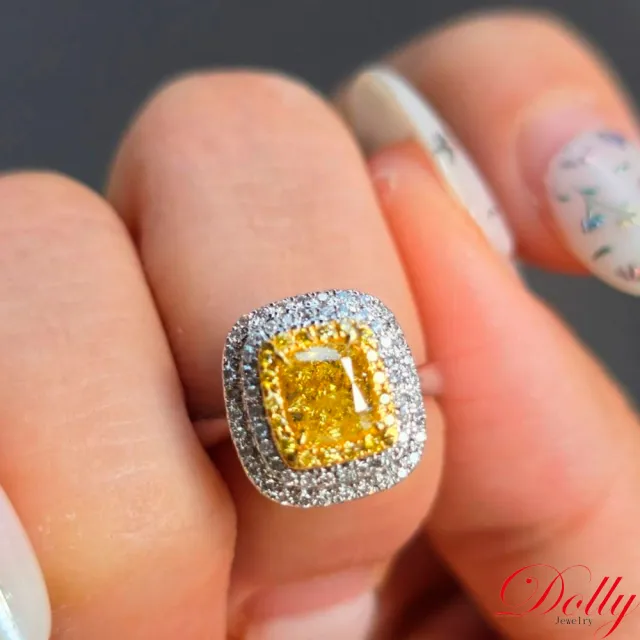 【DOLLY】買就送 18K金 GIA天然艷濃黃彩鑽F.I.Y1克拉鑽石戒指 高級訂製珠寶 浪漫質感 奢華送禮