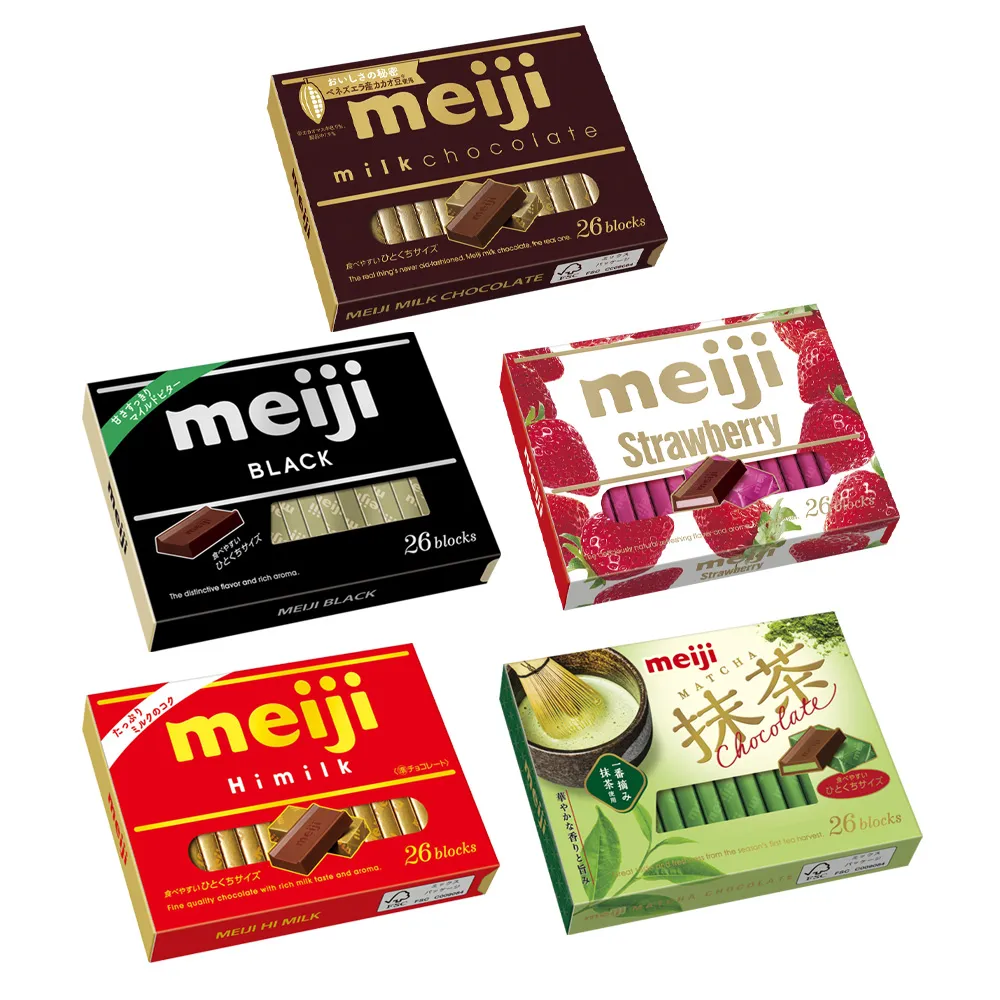 【Meiji 明治】牛奶巧克力/黑可可製品/草莓夾餡可可製品/Himilk牛奶可可/抹茶可可(26枚盒裝*6盒/箱)
