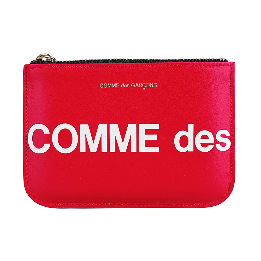 【Comme Des Garcons CDG】雙11 COMME DES GARCONS川久保玲 經典燙字LOGO英文印花牛皮拉鍊零錢
