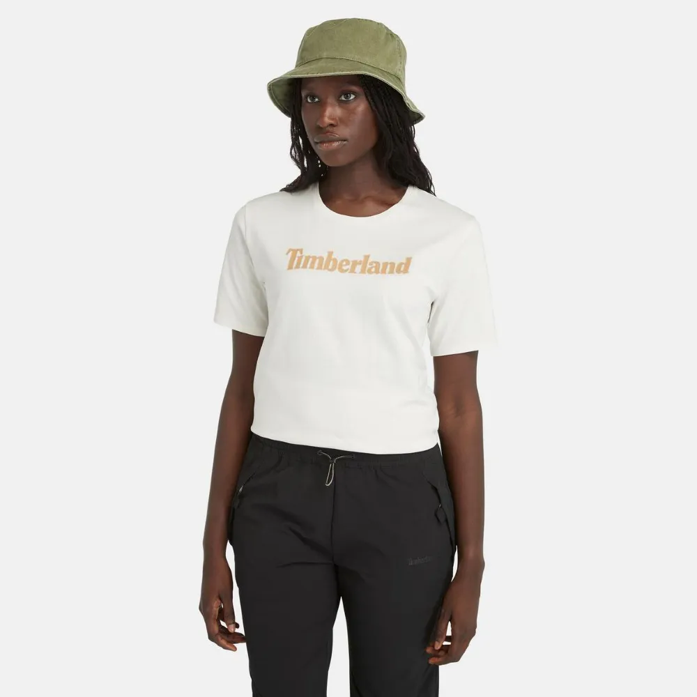 【Timberland】女款白色休閒短袖T恤(A6AZPCM9)