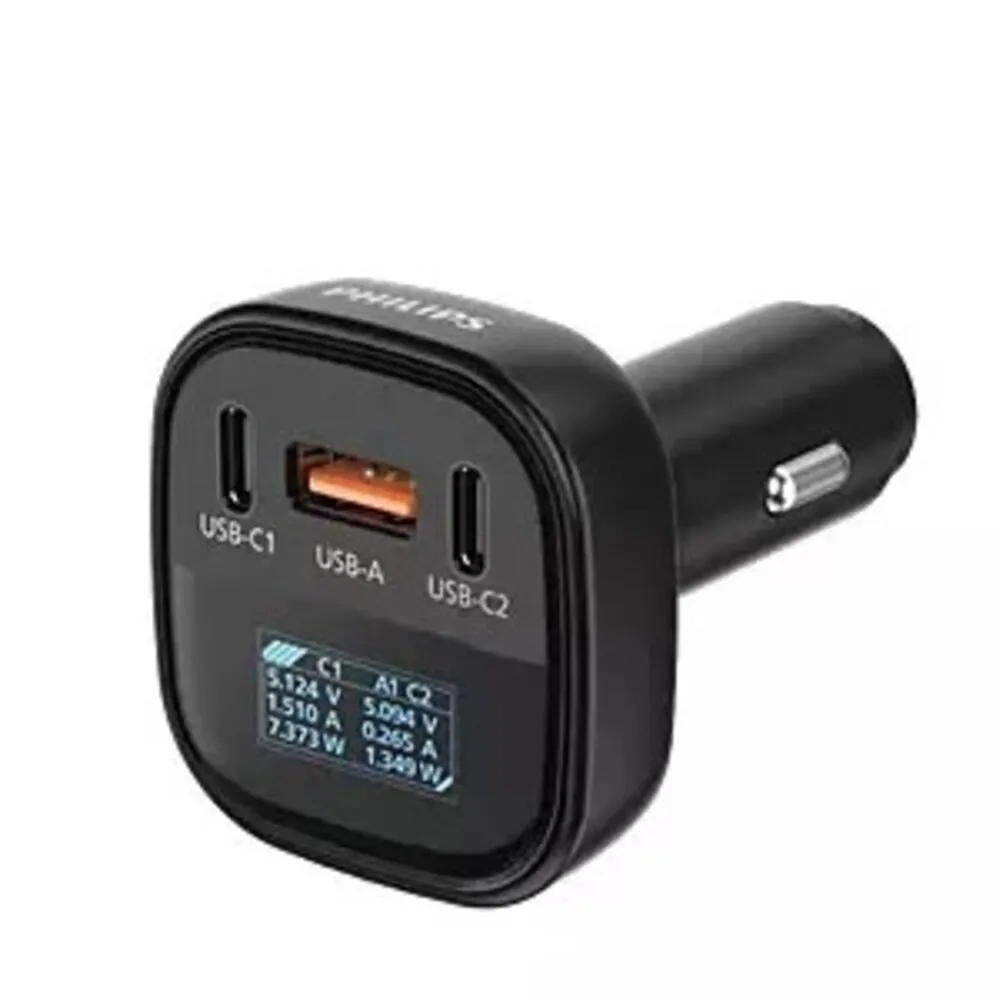 【Philips 飛利浦】飛利浦 黑金剛 PD 100W 快充Type C USB 3孔數位顯示車用充電器 DLP3540C 1入車麗屋