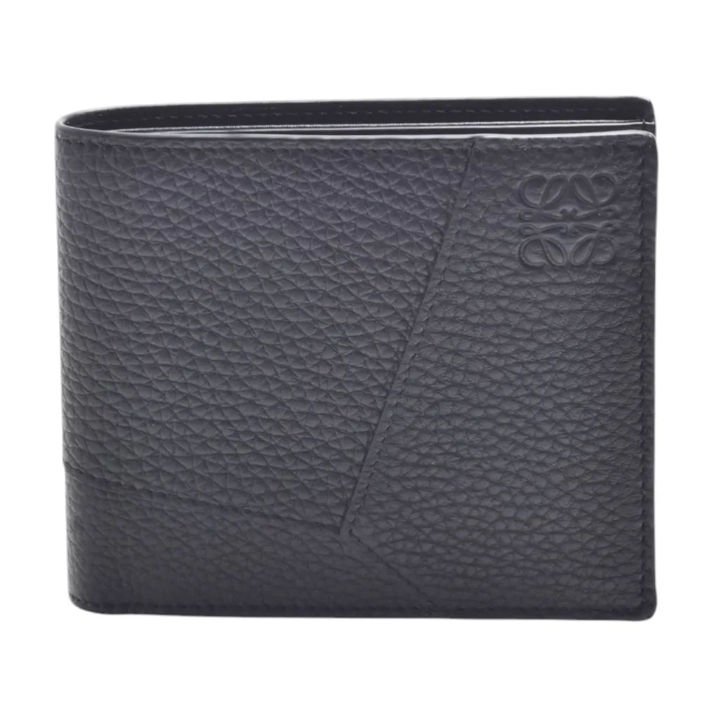 【LOEWE 羅威】經典Puzzle品牌LOGO壓印粒面小牛皮對折短夾(8卡-黑色)