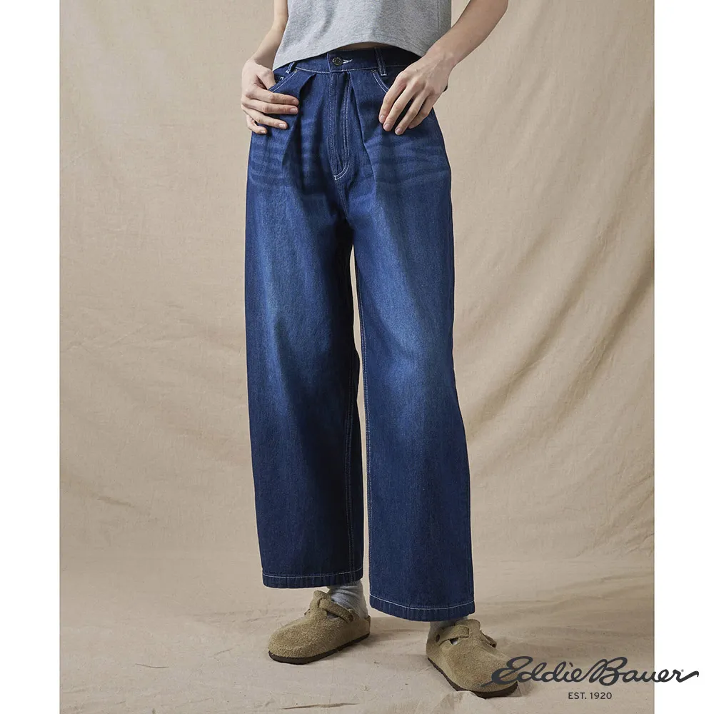 【Eddie Bauer】JAPAN EDITION 女性打摺寬版牛仔褲 淺藍 E-5JNA-1809