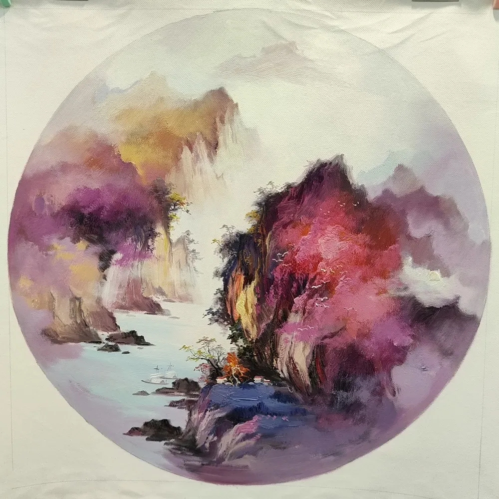 【ArtLife 藝術生活】B021高級手繪油畫_圓畫/中式_80x80cm(五行風水畫、打造居家好運宅、手繪系列、擺飾畫)