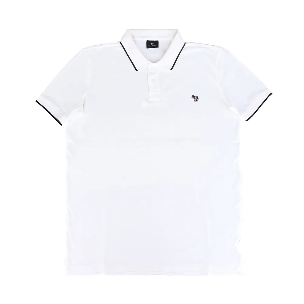 【Paul Smith】PAUL SMITH左胸前LOGO布標設計有機棉袖polo衫(男款/白x黑)
