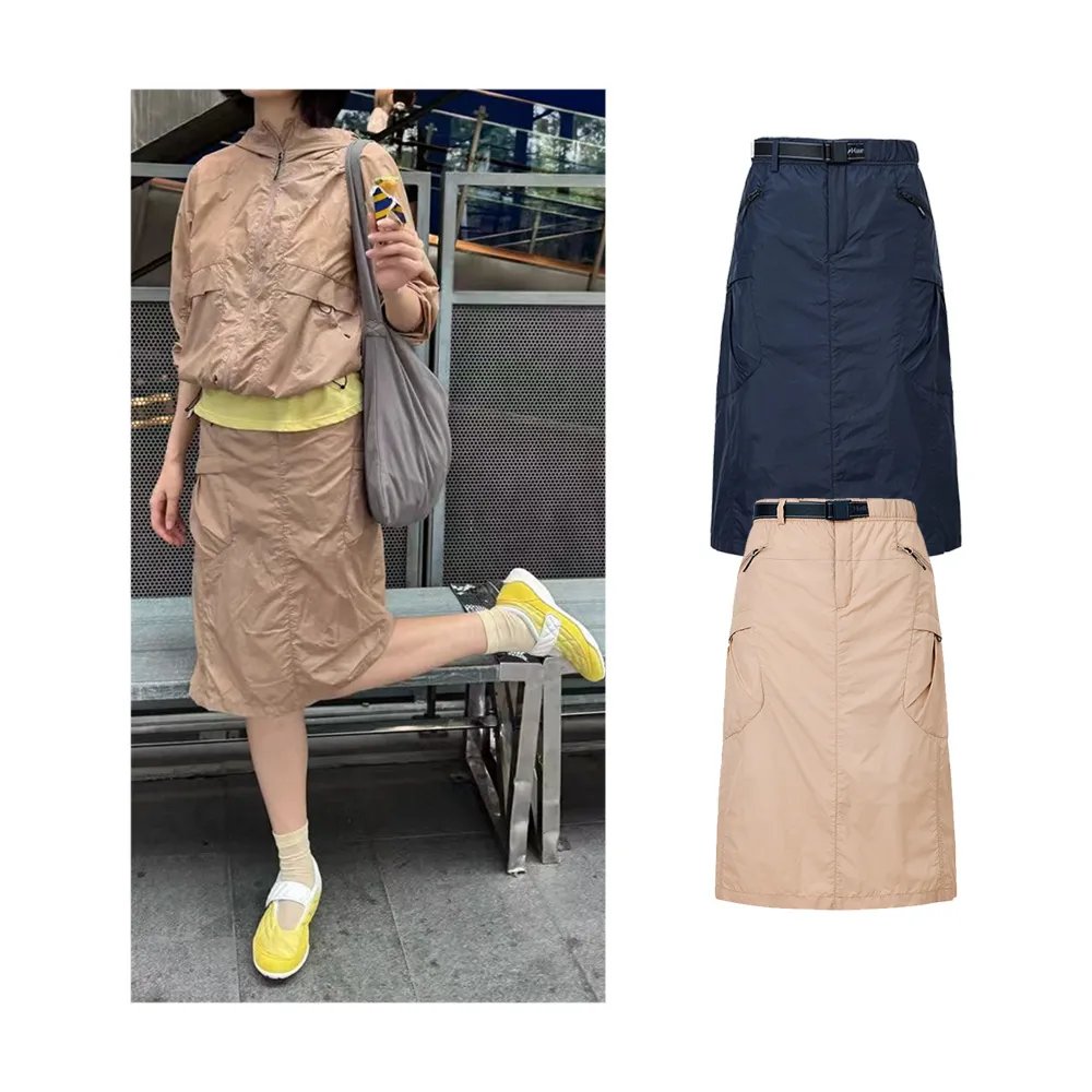 【Helly Hansen】女 寬版 大口袋 防曬 防風 A字裙 半身裙 工裝裙 黑 沙色 卡其