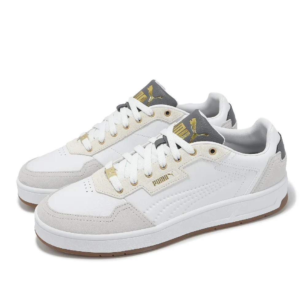 【PUMA】休閒鞋 Court Classic Lux SD 男鞋 女鞋 白 灰 金 皮革 復古 情侶鞋(395087-10)