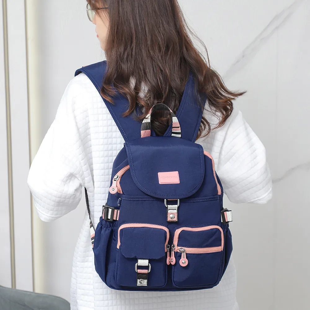 【ARION】雙11 輕量防潑水搭配彩條多口袋後背包(防水包 campaign  藍色)