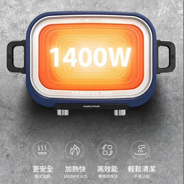 【morphy richards】英國摩飛5L多功能料理鍋/電烤盤(贈蒸格、5L深鍋、牛排烤盤、隔熱手套)