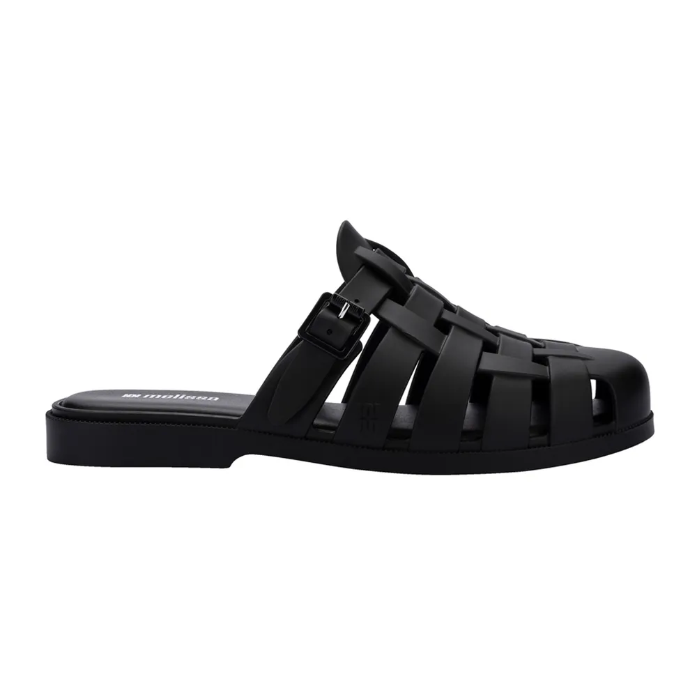 【Melissa】編織圓頭平底穆勒鞋(黑色) 防潑水