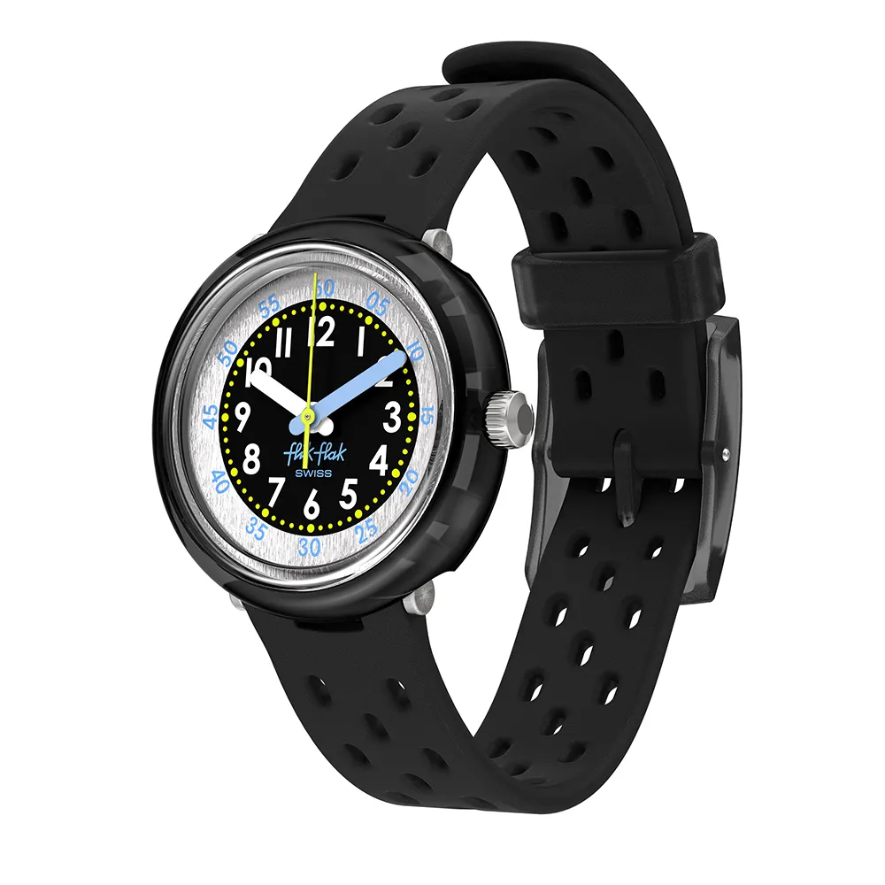 【Flik Flak】兒童手錶 FIZZ IN BLACK 兒童禮物/安全防水/瑞士製造 FCNP001(31.85mm)