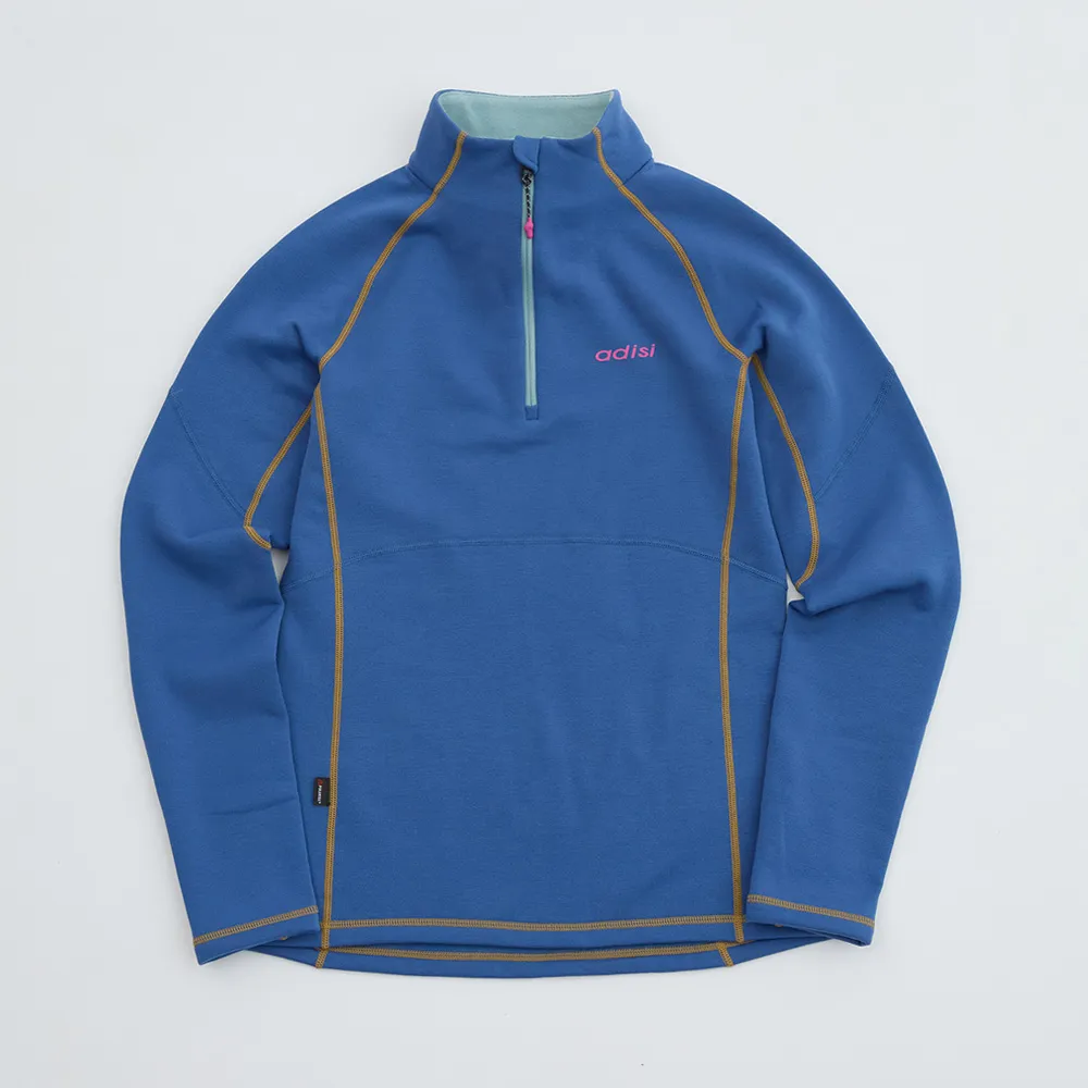 【ADISI】女Power Stretch pro半門襟保暖上衣 AL2421004 靜謐藍 S-XL(刷毛 四面彈性 吸濕 快乾 透氣)