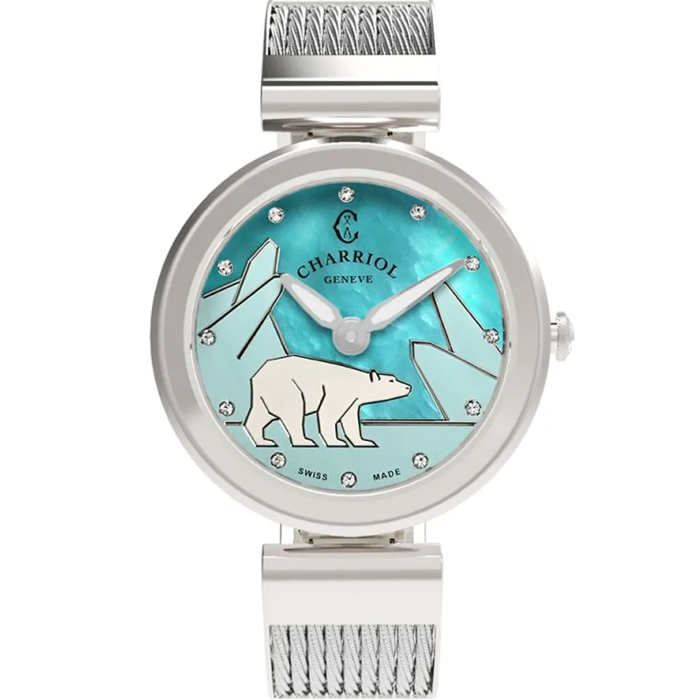 【CHARRIOL 夏利豪】Forever Polar Bear 永恆北極熊鋼索手錶-32mm 送禮 禮物 推薦(FE32101026)
