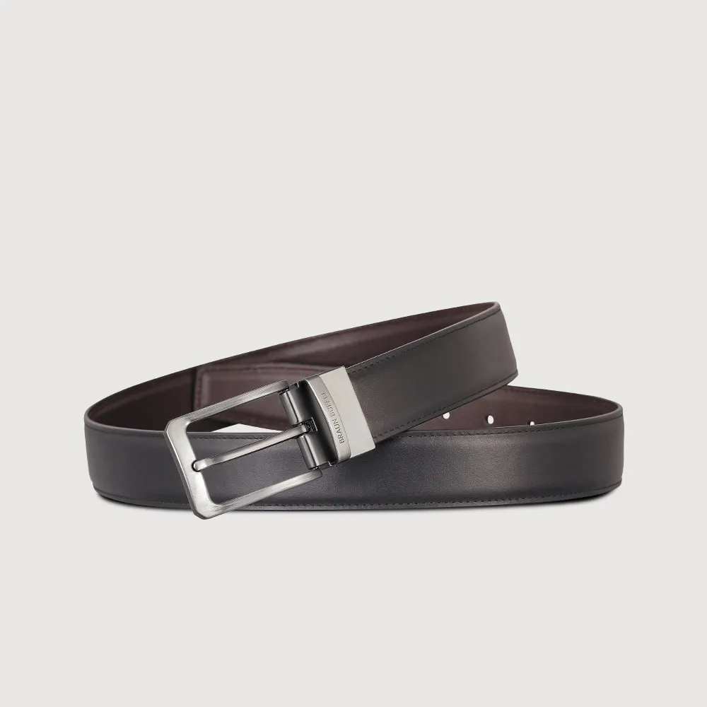 【BRAUN BUFFEL 德國小金牛】商務型男 簡約造型穿針式皮帶-銀色(BF24S-RO227T42-SNK) 送禮推薦