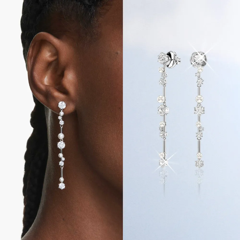 【SWAROVSKI 施華洛世奇】官方直營 Constella 水滴形耳環 水晶珍珠 | 5705614
