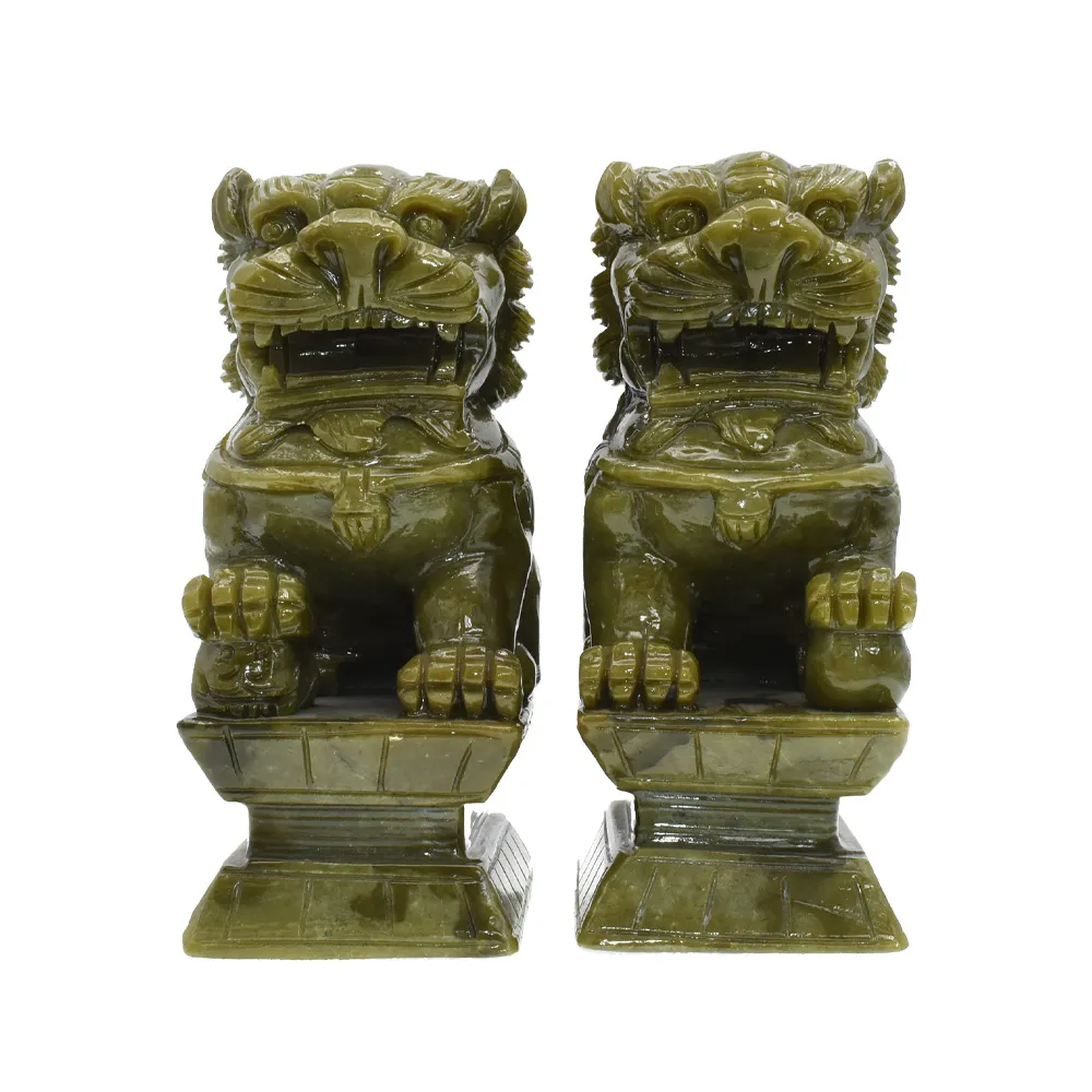 【鑫運來】◎青玉雙獅聚財擺件
