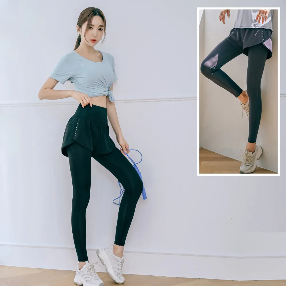 【BODYAIR】任2入 假兩件包腹柔韌九分褲(瑜珈.運動.慢跑.透氣.舞蹈.運動褲)