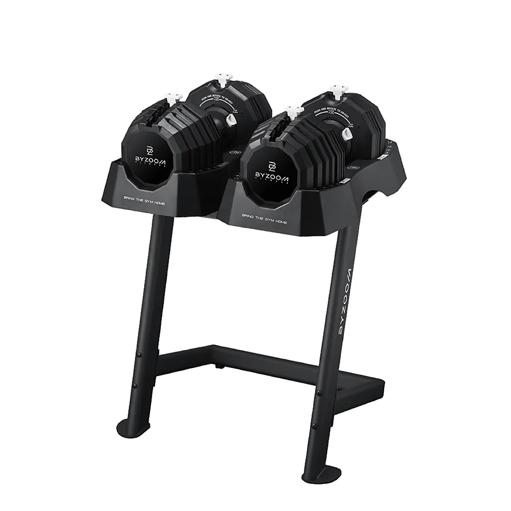 【BYZOOM FITNESS】Classic Series 可調式啞鈴50lb/約22.6kg 雙入+專用啞鈴架(BYZF-ADB-50+BYZF-ADB-A-S)