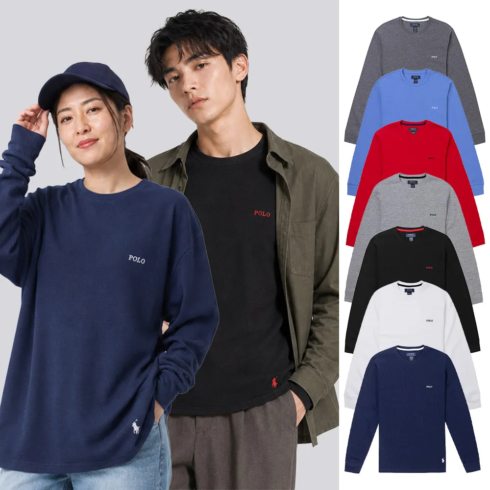 【RALPH LAUREN】RL POLO 經典刺繡文字下擺小馬素面長袖T恤 上衣-多色選(平輸品/素T/長T/可男女穿搭)