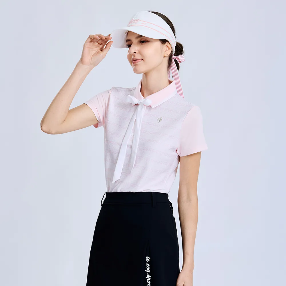 【LE COQ SPORTIF 公雞】高爾夫系列 女款粉紅色吸汗速乾彈性防曬短袖POLO衫 QLX2T218