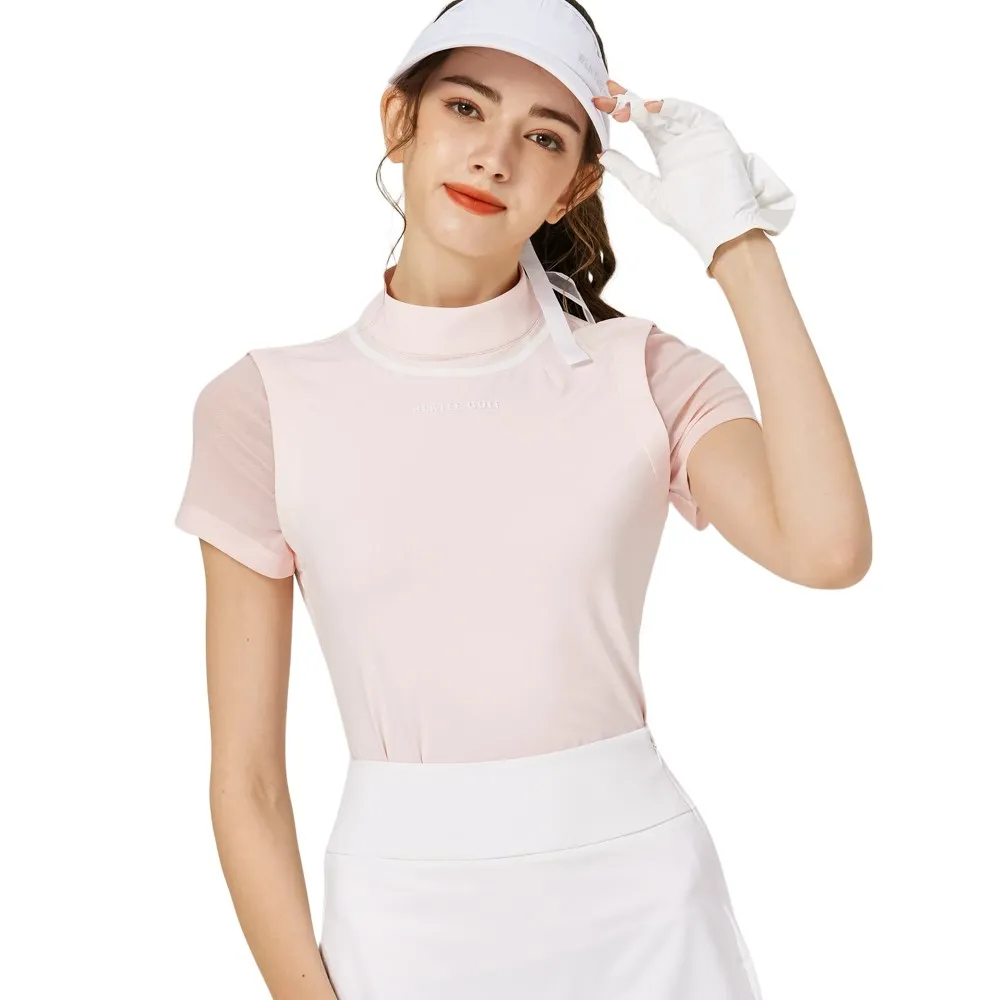 【BLKTEE GOLF】出清特價 網紗袖圓領女短袖上衣-粉紅.寶藍(高爾夫短袖上衣 golf球衫)