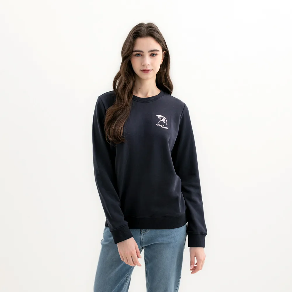 【Arnold Palmer 雨傘】女裝-刺繡小傘LOGO長袖圓領大學T(藏青色)