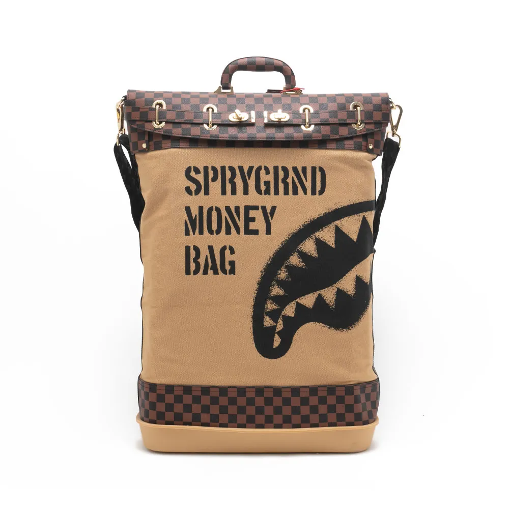 【SPRAYGROUND】經典棋盤格鋸齒鯊後背包(棕色)