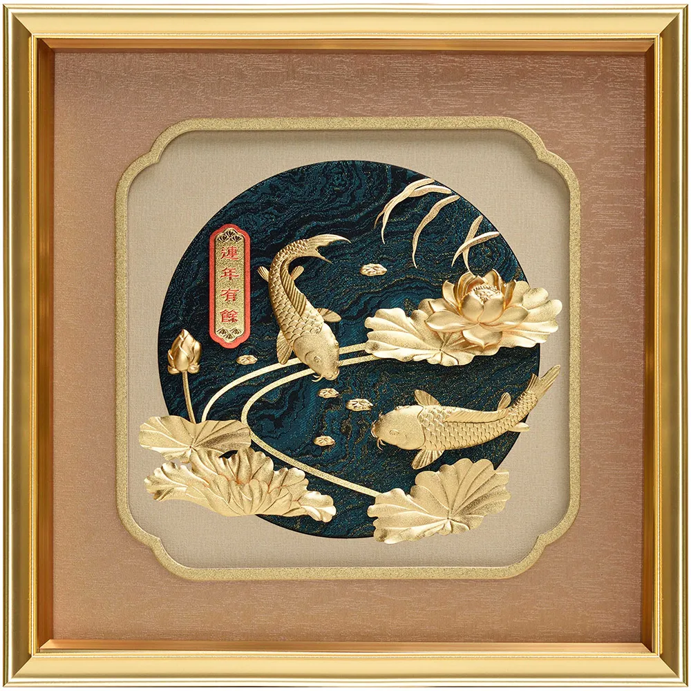 【開運陶源】金箔畫 純金 豐年系列(連年有餘)
