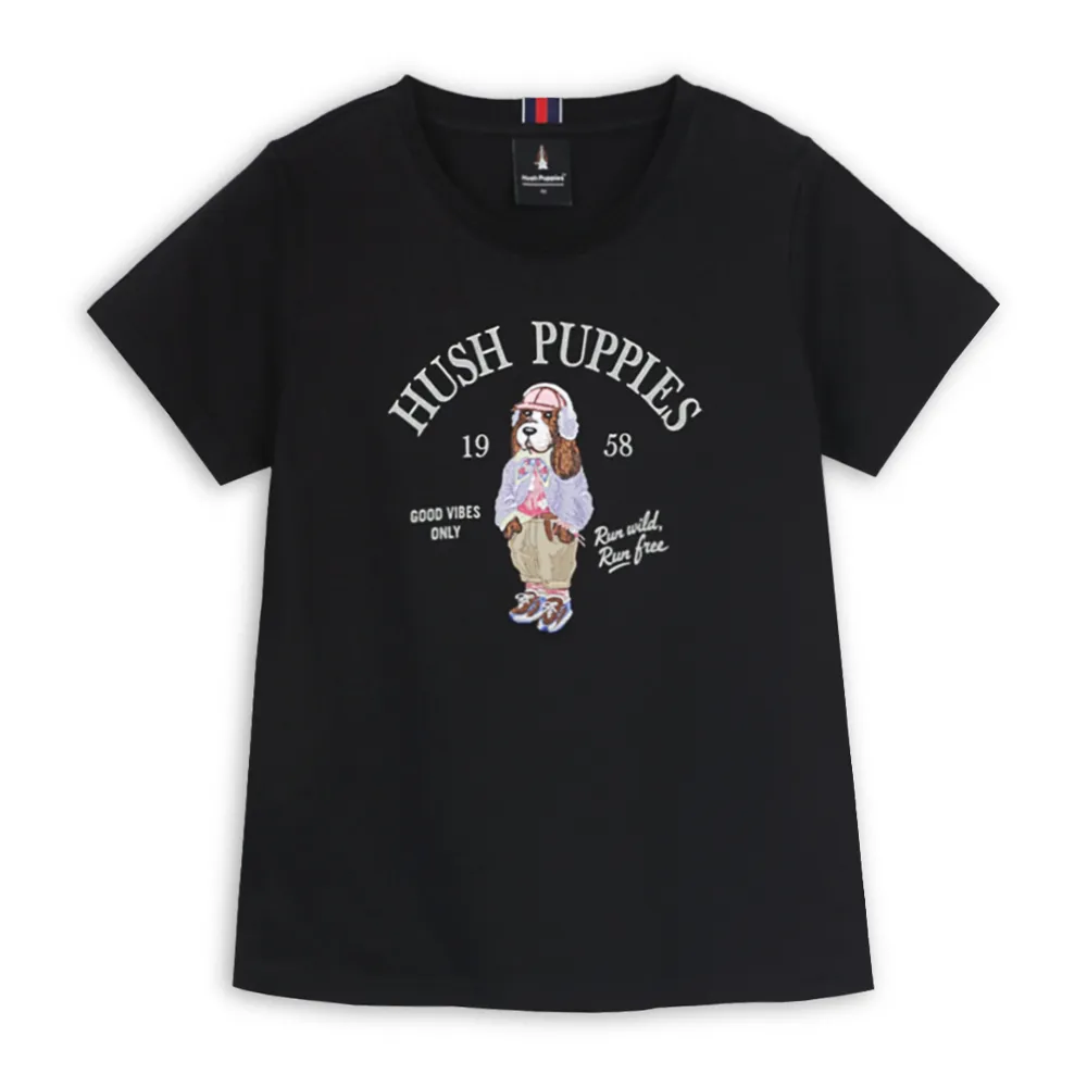 【Hush Puppies】女裝 T恤 棒球帽狗刺繡T恤 (黑色 / 64211101)